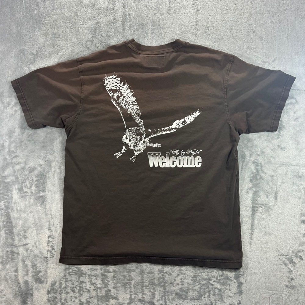 WELCOME SKATEBOARDS Graphic T-Shirt Mens Large Brown‎ Fly by Night Owl - Picture 3 of 16